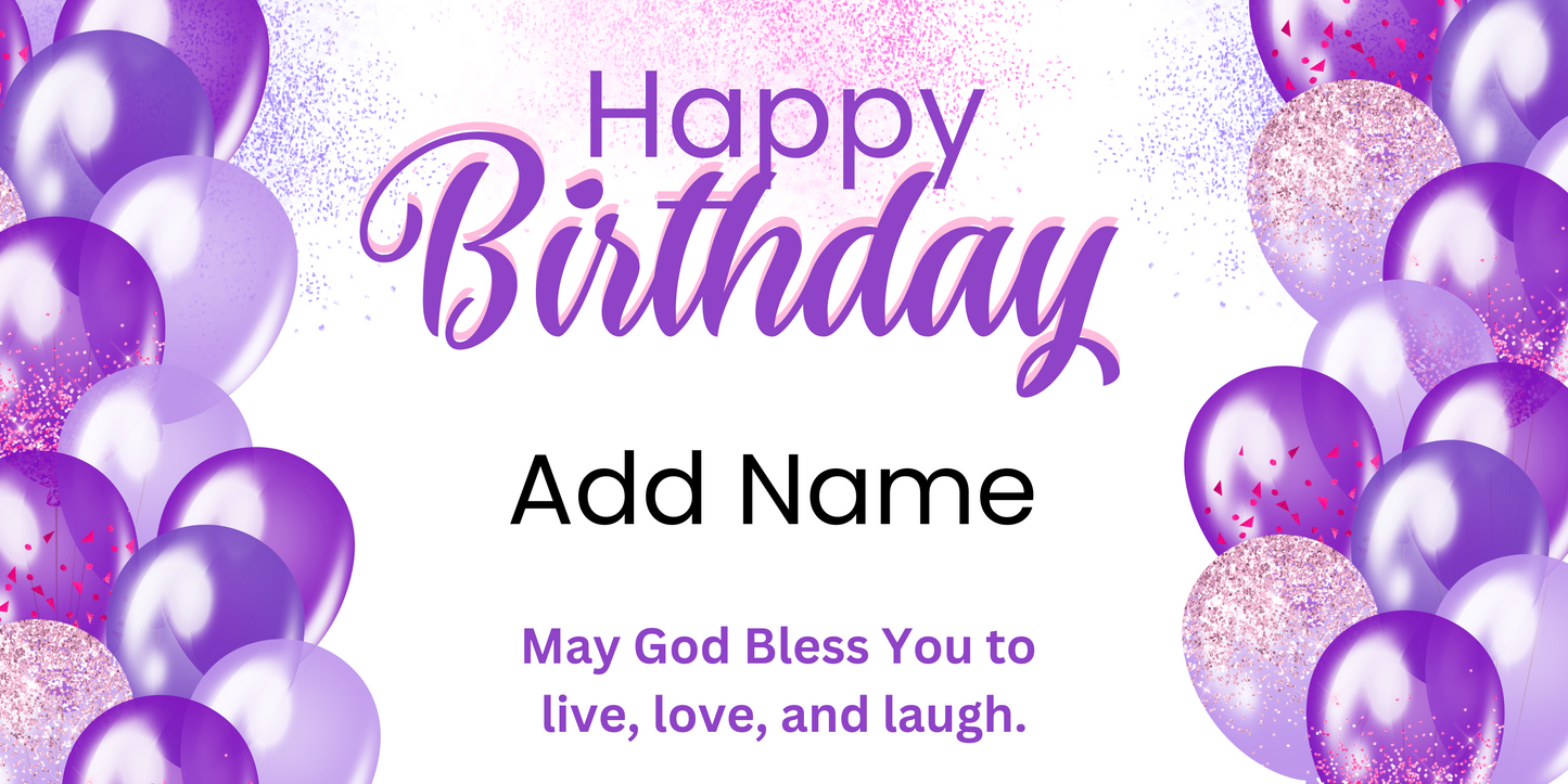 Purple and Pink Glitter Balloon Birthday Banner