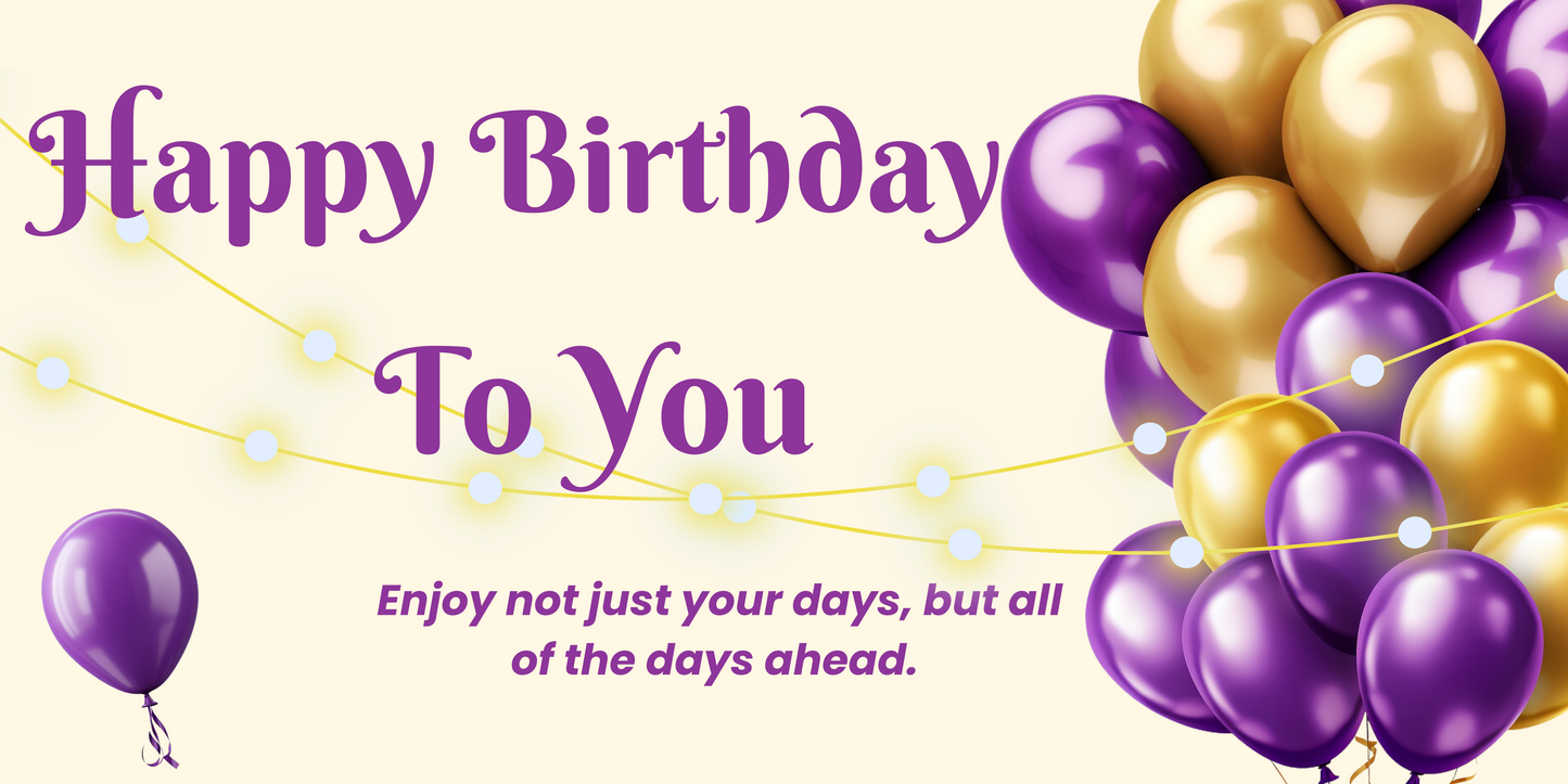 Purple and Gold Light String Happy Birthday Banner